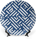 Lacefield Trellis Print Geometric Blue Ceramic Decorative Plate, Bone China Decorative Plate for Club Household Festival Decor, Unique Art with Stand Art Decorations for Display Housewarming Gifts