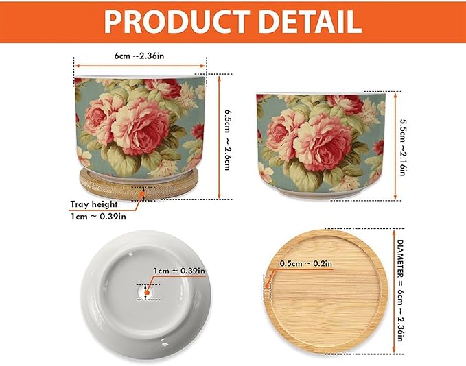 1 Piece Ceramics Planter Pink Cabbage Roses Romantic Small Pots for Succulents Cottage Chic Antique Pink Flower Houseplant Pot for Succulent Japanese Chinoiserie Plant Pot