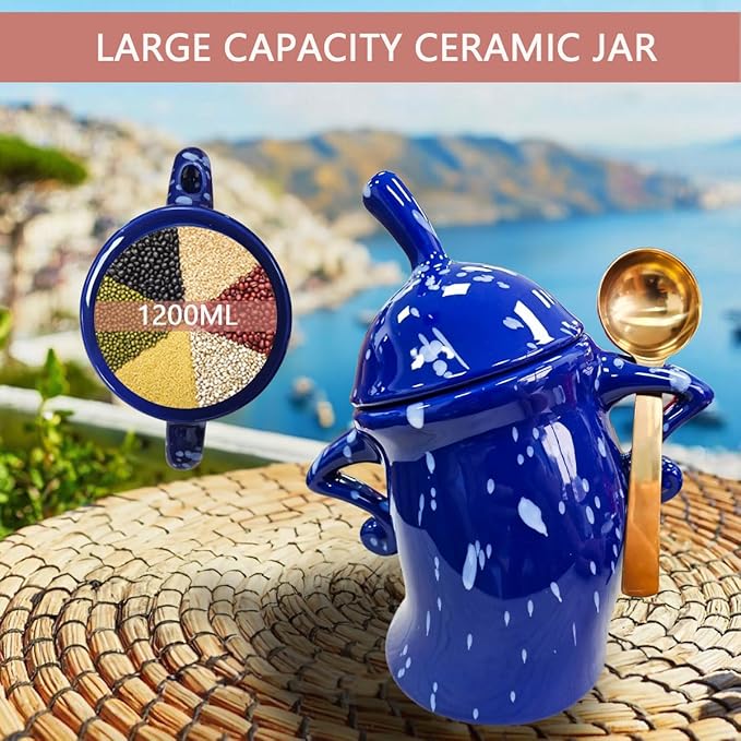 Jefuzh Attitude Canisters,Canister With Attitude Ceramic Storage Jars Large Ceramics Jar With Lid Sassy Fun Canister A Complimentary Fine Spoon for Coffee, Tea, Sugar, Spices Storage (Cyan)