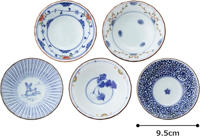 Saikaitoki 31988 Hasami Ware Small Bowl Set, Dyed Brocade Picture, Diameter 3.7 inches (9.5 cm), Small Included, 5 Patterns, Dinnerware Set, Gift, Birthday, Scissors, Tableware, Stylish, Microwave,