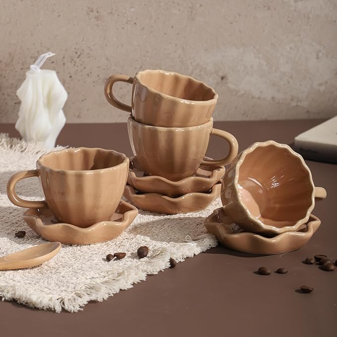 Cute Ceramic Double Espresso Shot Cups Set of 4 Tazas Para Cafe Expresso Cups 3 oz is Suitable for Single and Double Espresso Mugs.