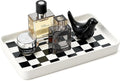 Texture Checkered Surface 10"×6"×1" Bathroom Vanity Tray for Countertop- Ceramic Decorative Organizer Tray for Dresser Top, Toilet, Perfume, Sponge Holder Soap Dish Dispenser for Kitchen Counter