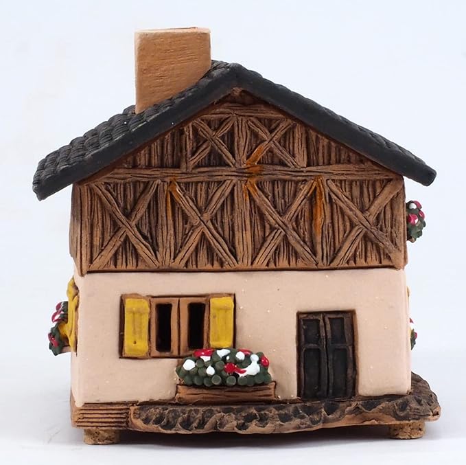 Ceramic Houses and Villages Collection - Christmas Village Collectible House Miniature Historic Butcher's in Bavaria Tealight Candle Holder, Room Décor, Handcrafted Essential Oil Burner