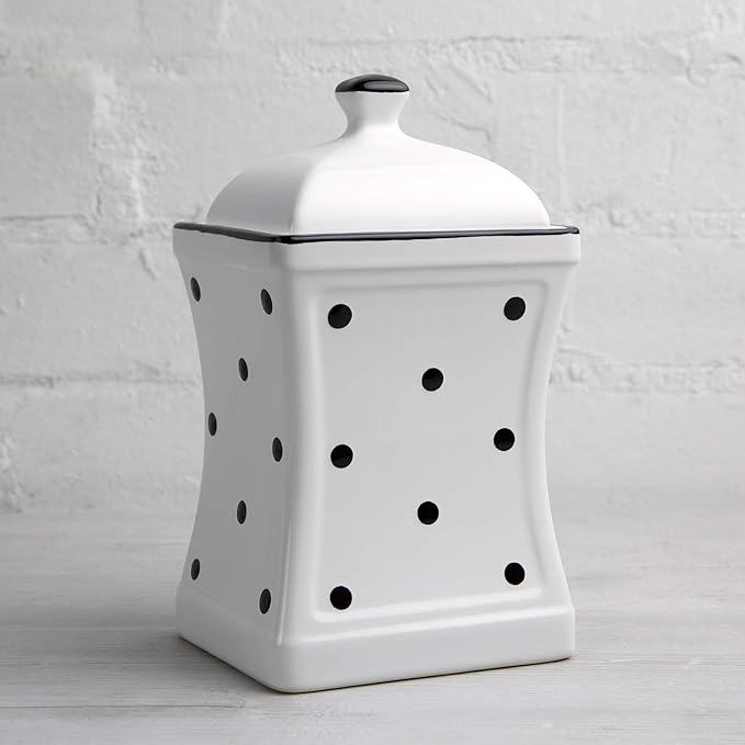 City to Cottage Handmade White And Black Dot Large Ceramic 31.5oz/900ml Kitchen Storage Jar with Lid | Pottery Canister, Cookie Jar, Housewarming Gift