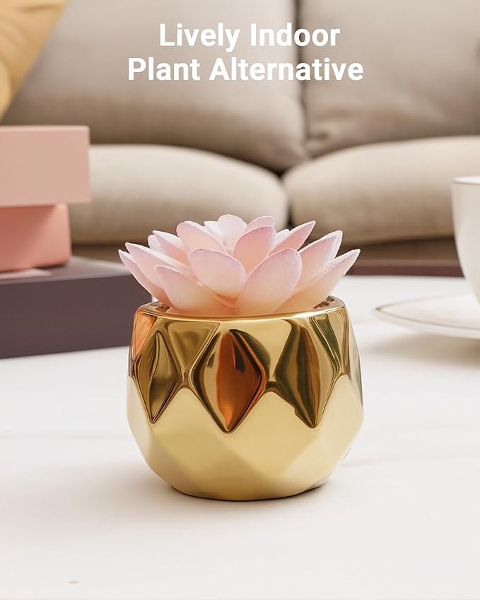 VIVERIE Mini Succulents Plants Artificial in Pots-Pink with Golden Ceramic, Christmas Small Fake Succulents Plants for Home Decor Indoor for Women, Golden Ceramic Faux Succulents, Gifts for Mom