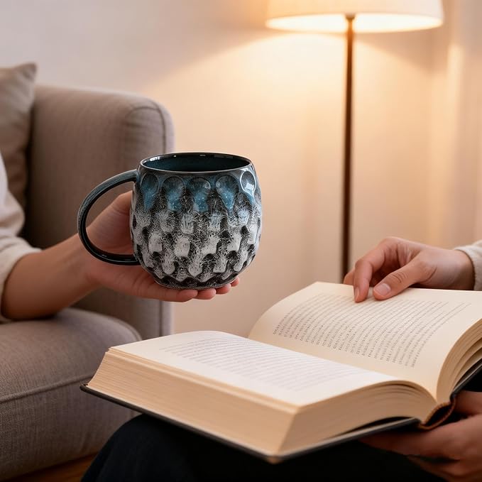 20oz Large handle Ceramic Coffee Mug, Handmade Glaze Color Changing Mug with Easy-Grip Handle, Unique Handcrafted Tea Cup for Home, Office, Gift Giving (blue)