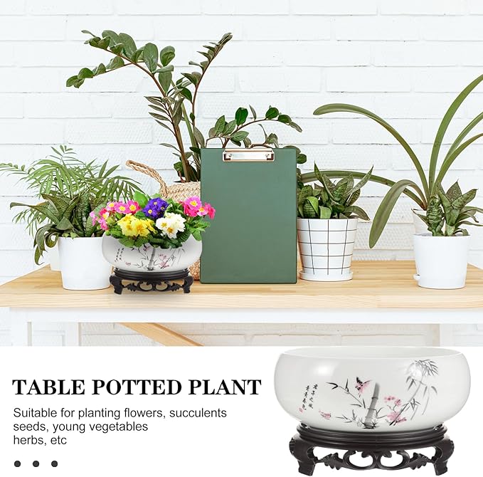 Cabilock Blue and White Porcelain Planter Pot - Ceramic Lotus Flower Bowl for Indoor Hydroponic Plants Asian Style Decorative Pot for Succulent Lily Bonsai - 6.8 X 6.8 X 3.93 Inches