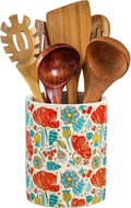 Kitchen Utensil Holder, 6.3 Inch Red Floral Ceramic Cooking Utensil Holder Modern Utensil Crocks for Kitchen Counter-Farmhouse, Housewarming Gift, Decor and Accessories (Flower-01, 6.3 Inch)