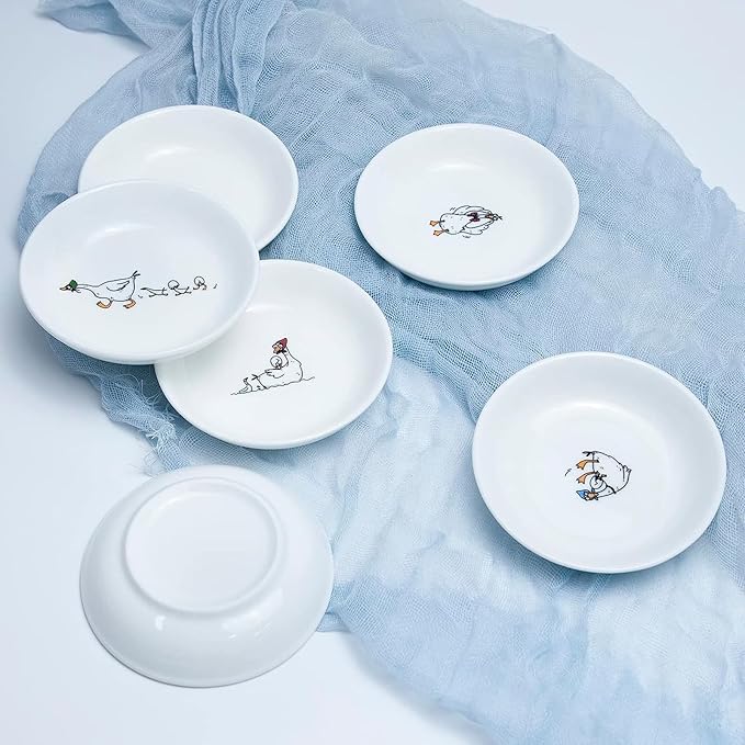 SOCOSY Super Cute Cartoon Animal Pattern Ceramic Sauce/Seasoning/Sushi Soy Dipping Bowl/Appetizer Plates/ Serving Dish Set (6)-Goose