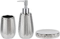 Silver Bathroom Accessories Set 3 Piece, Soap Dispenser, Toothbrush Holder and Soap Dish, Wave Design Stylish Elegant Ceramic Bathroom Decor