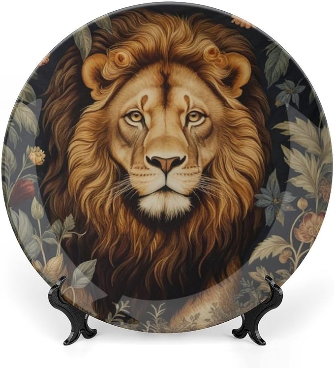 William Morris Forest Lion Fashion Plates, Art Nouveau Lion in The Forest Bone China Decorative Plate for Festival Farmhouse Wedding Decor, with Vertical Stand Art Decorations for Wall Club
