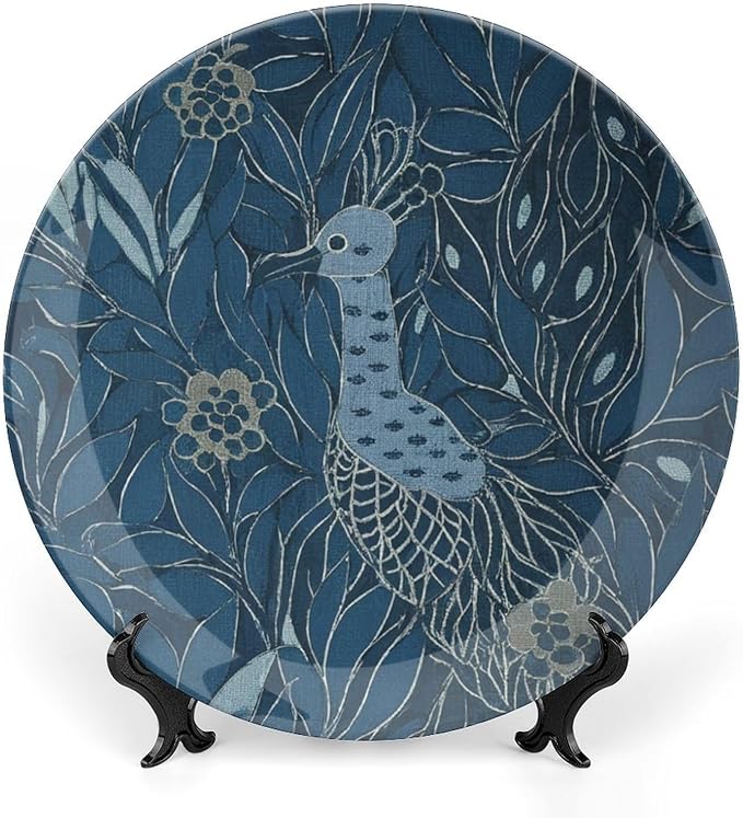 Plates Ceramic Blue Chinoiserie Bird Custom Decor for Display Home Festival Housewarming Gifts Ceramic Ornaments Dessert Plates Unique Art with Stand, Multi Sizes by Choosing, Gifts for Men Women