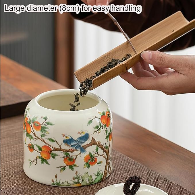 Dxcaicc Traditional Chinese Art Jar - 800Ml Hand-Painted Ceramic Canister with Airtight Lid | Tea Storage Container, Asian Style Farmhouse Decor | Gift for Tea Lovers,C