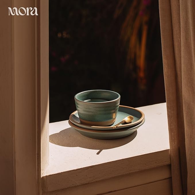 Mora Mini Ramekins Set of 4, 8oz Ceramic Pottery Baking Dishes - Microwave, Oven and Dishwasher Safe - Iris