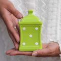 City to Cottage Handmade Small 5.3oz/150ml Ceramic Kitchen Herb, Spice, Storage Jar with Lid, Pottery Canister, Housewarming Gift (Green Polka Dot)