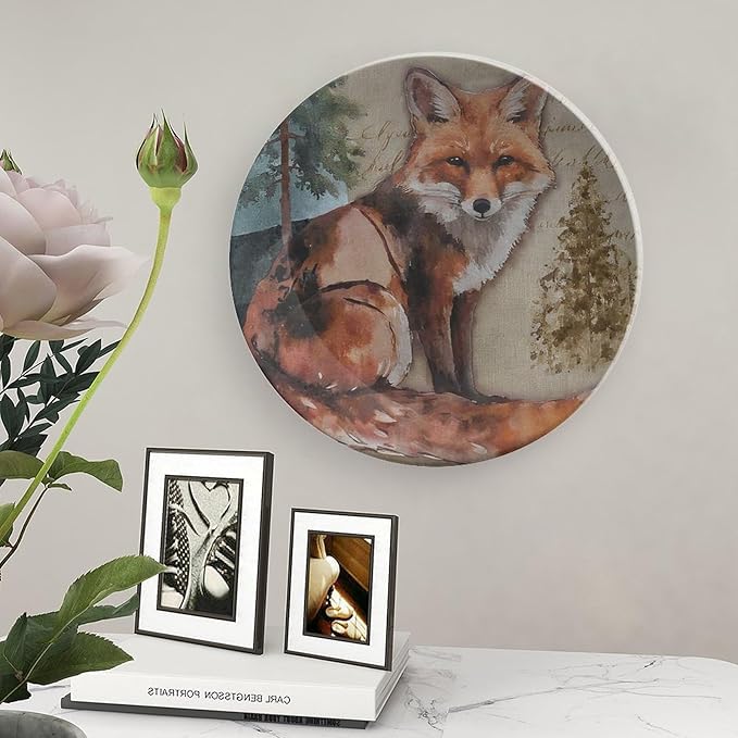 Vintage Plates French Fox Custom Decor for Household Housewarming Gifts Table Art Decoration Hanging Decorative Tiles Including Bracket And Special Hook, Multi Sizes by Choosing, Gifts for Men Women