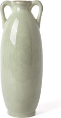 VICTOR & TERESA Green Floor Vase for Pampas Grass, 11'' Tall Vase for Home Decor, Ceramic Farmhouse Decorative Large Vases for Flower, Mantel, Living Room, Shelf, Centerpieces, Gift for Mom