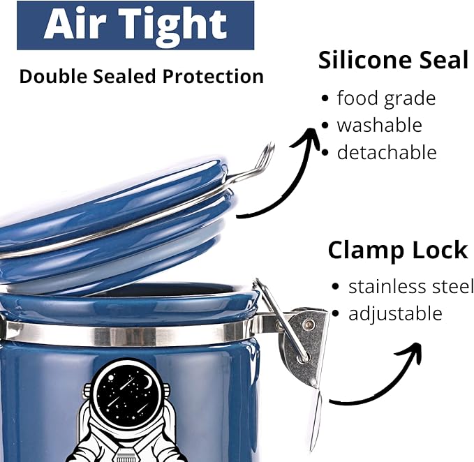 Smell Proof Jar Half Oz (250ml), Separate Space for Humidity Pack To Keep Herbs, Spices Fresh For Months - Ceramic Smell Proof Containers, Stash Jar with Clamp Lid -Double Sealed Airtight Jar -Blue