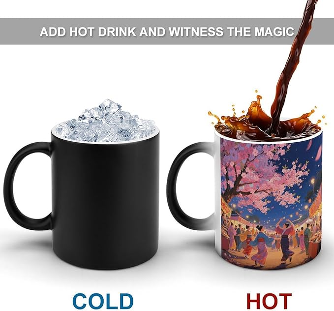 Asian Cherry Blossom Mug Heat Sensitive Color Changing Cups 11 Oz Ceramic Discoloration Mugs Funny Camper Mugs Creative Magic Mug Modern Coffee Cup Novelty Water Cup for Men Women