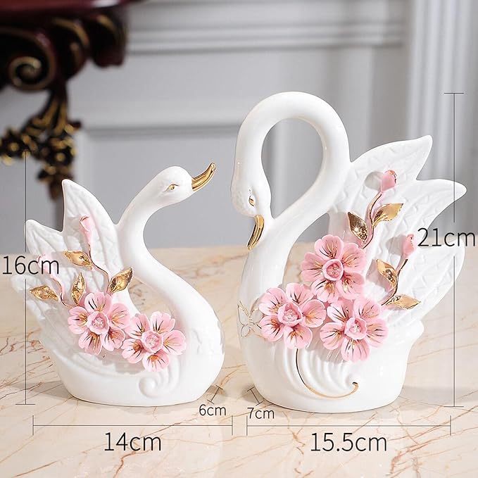 Fenteer Couple Swan Statues for Table Centerpiece Set of 2 Home Decor, Style C