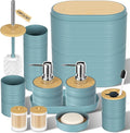 Light Blue Bathroom Set - 10PC Bathroom Accessories Set, Luxury Bathroom Accessory Set with Trash Can,Toilet Brush & 2 PC Soap Dispensers for Apartment Decor and Housewarming