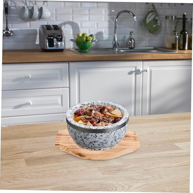 Luxshiny Wooden Stone Bowl Mat Sturdy Casserole Holder for Korean Soup Pots Inner Diameter Kitchen Accessory to Prevent Scalding and Protect for Home Dining and