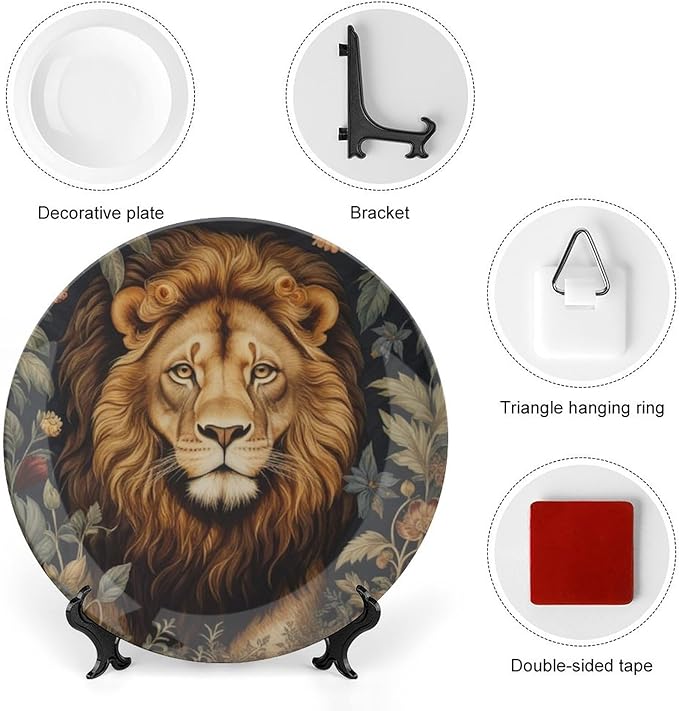 William Morris Forest Lion Fashion Plates, Art Nouveau Lion in The Forest Bone China Decorative Plate for Festival Farmhouse Wedding Decor, with Vertical Stand Art Decorations for Wall Club