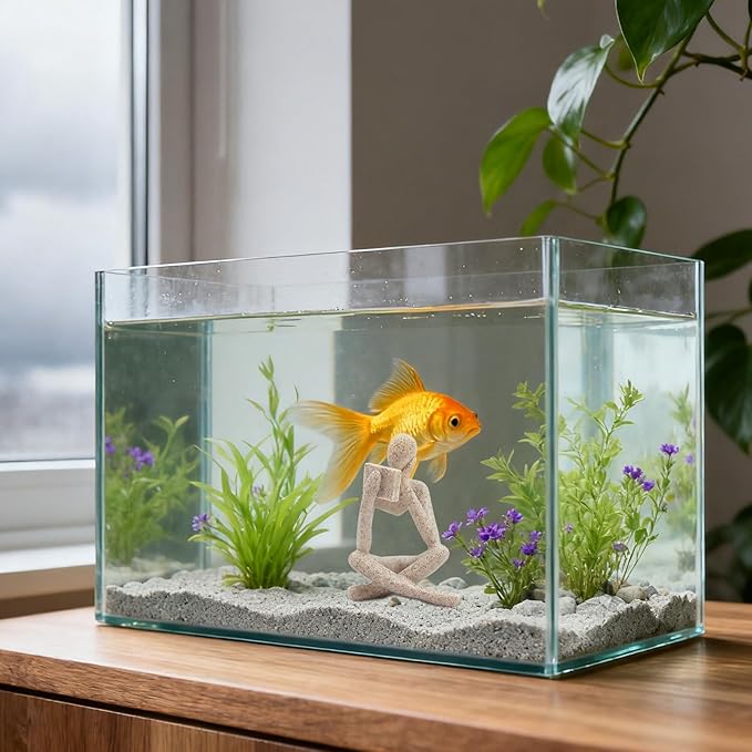 Oooct Sandstone Thinker Statue Aquarium Ornament, Small Fish Tank Decor for Freshwater & Saltwater, Abstract Aesthetic Aquarium Decoration for Tank, Pond & Terrarium - 3.1 x 2.8 x 4.9 Inch