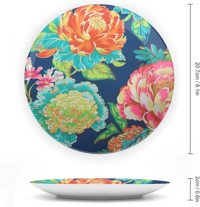 Navy Blue And Red Chinoiserie Peony Floral China Plates for Display Vintage Peony Flower Festival Household Supplies Display Home Holiday Party Decorations Customize Gifts for Men Women Christmas