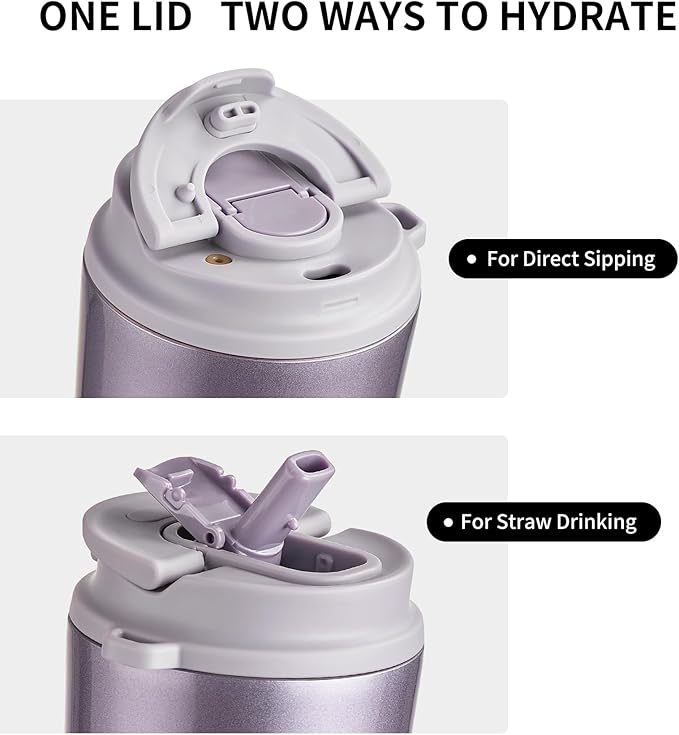 TKK Coffee Cup with Ceramic Coating - 14oz Insulated Stainless Steel Travel Mug, Leak-Proof Tumblers with Straw for Hot/Cold Beverages, Easy Wide Mouth Cleaning, Purple