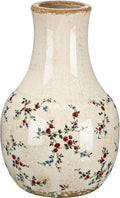 LemonRoad Vintage Ceramic Flower Vase 5.7 Inch Chinoiserie Ice Cracked Glaze Porcelain Vase Rustic Ceramic Large Centerpieces for Home Table Living Room Bookshelf Office(Rose Style)
