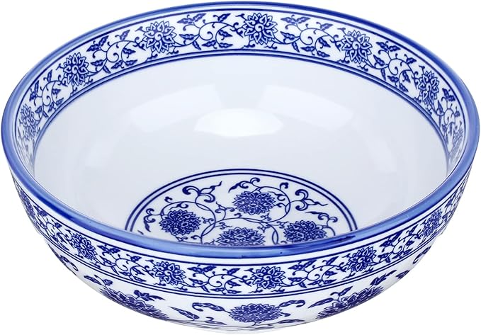 Kichvoe Blue and White Porcelain Bowl 8 Inch Oversize Chinoiserie Noodle Bowl Asian Serving Soup Large Ceramic Ramen for Home and Restaurant