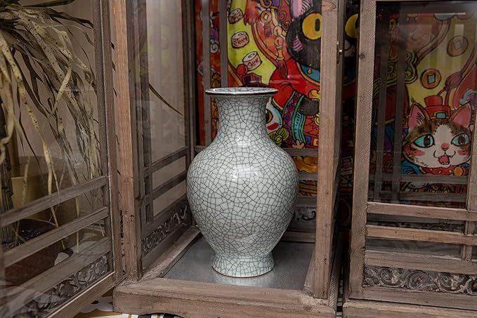 Chinese Ceramic Art Handmade Antique ice Crack Glaze vases Big China Porcelain Flower Bottle Vase Mild Mint Green