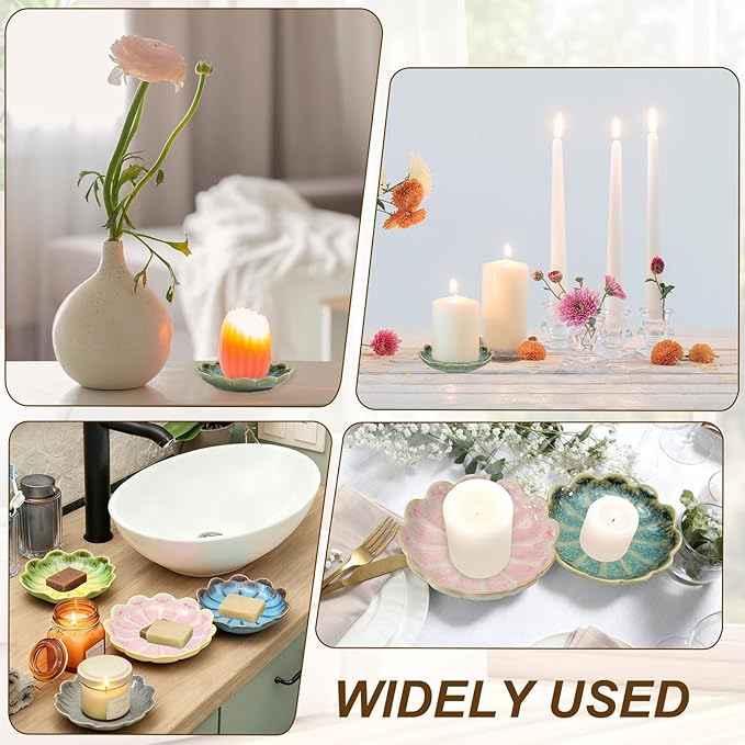 uxcell Candle Holder Plates, 4 Inch Ceramic Candle Tray Tealight Incense Holder Dish Candlestick for Tea Light Aromatherapy Wedding Rustic Vintage Home Decor, Sunflower Green