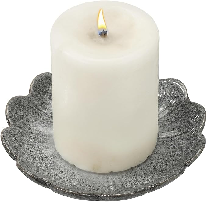 uxcell Candle Holder Plates, 4 Inch Ceramic Candle Tray Tealight Incense Holder Dish Candlestick for Tea Light Aromatherapy Wedding Rustic Vintage Home Decor, Sunflower Gray