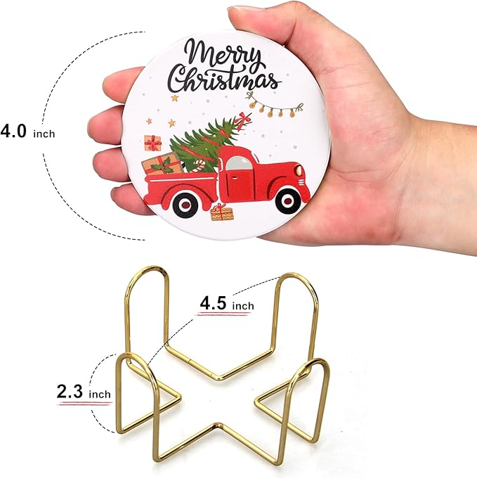 Christmas Coasters Set of 6 Cute Ceramic Coasters with Holder Funny Absorbent Coaster Set Coffee Table Decor Gift for Drinks Home Office Party Desk Table Bar Xmas Holiday Decorative Cup Coaster