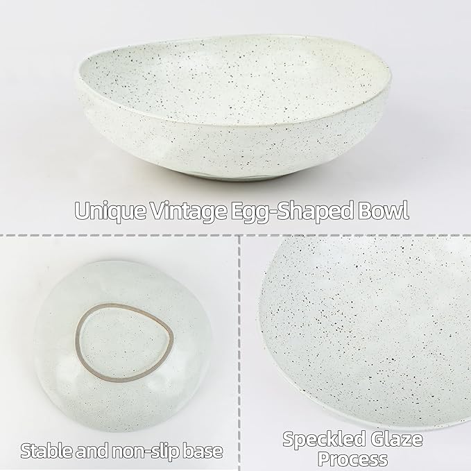 White Speckled Ceramic Decorative Bowl, Textured Stoneware Fruit & Salad Bowl, One-of-a-Kind Handmade Artisan Glaze for Entryway or Kitchen Counter Décor