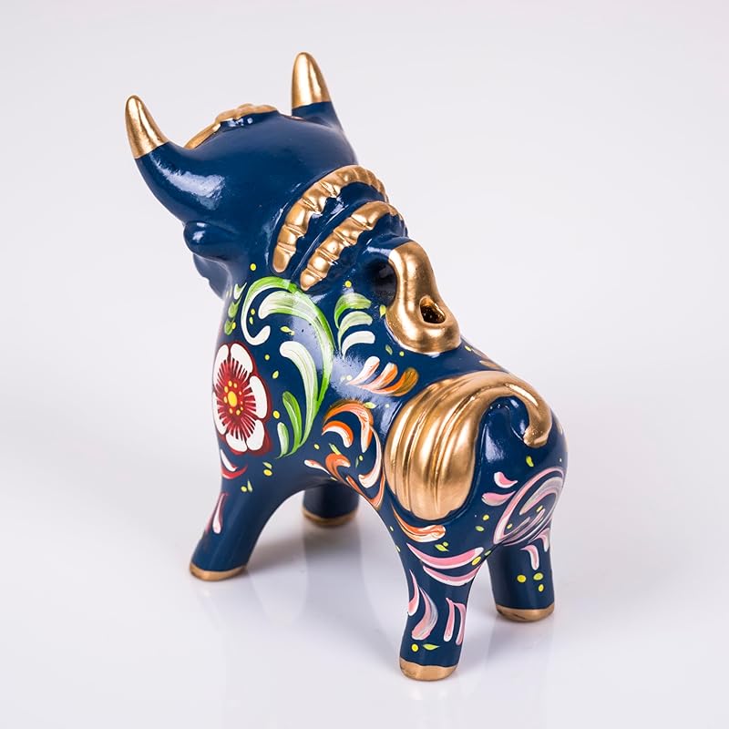 Blue Figurine Pucara Bull 4.7"H, Ceramic Bull Pucara Figurine, Peru Folk art, Pottery Sculpture Bull, sculpture made of clay, Unique Gift