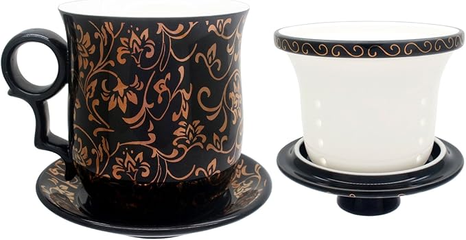 Porcelain Tea Cup with Infuser Lid and Saucer Sets - Chinese Jingdezhen Ceramics Coffee Mug Teacup Loose Leaf Tea Brewing System for Home Office