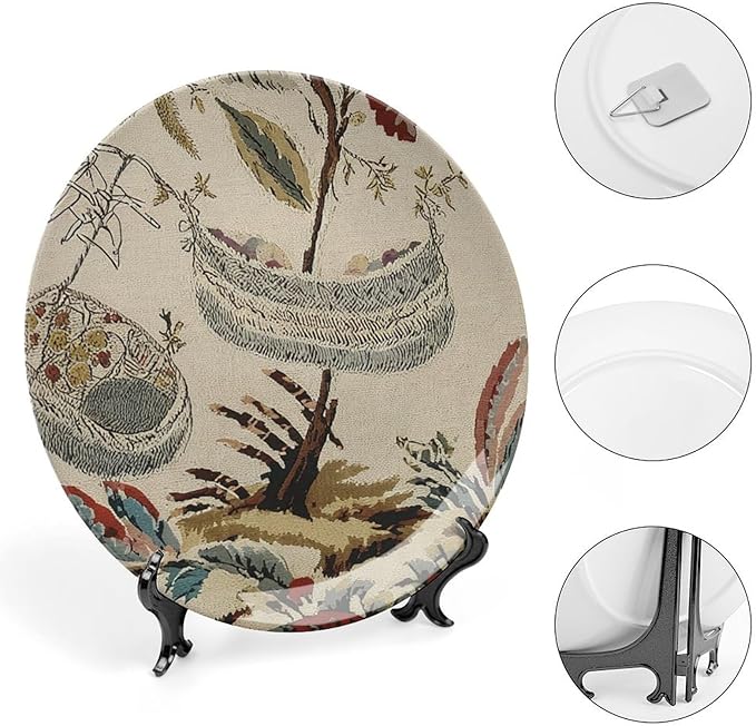 Moore Manor Antique Chinoiserie Vintage Plates, Chinoiserie Asian Village Customize Chinese Plates for Festival Wall Home Decor, with 1 Display Stand Art Decor for Art Decoration Housewarming Gifts