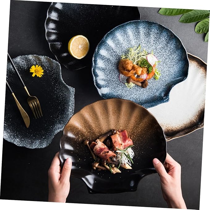Creative Shell Shape Ceramic Plate Blue Tone Household Dinnerware for Salad Pasta Fruits Easy-clean Porcelain Dish for Home Restaurant Hotel Use