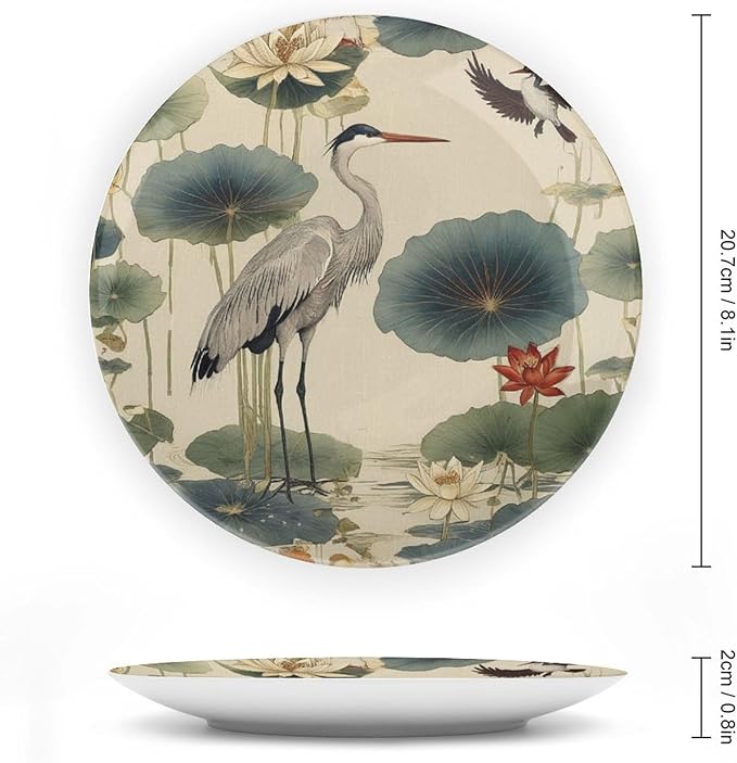 China Plates Birds And Lotus Flowers Customize Decor for Office Housewarming Gifts Wall Club Dinner Plates Unique Art with Stand, Multi Sizes by Choosing, Gifts for Men Women