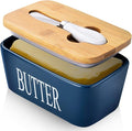 Butter Dish with Lid, Home Decor, Large Butter Dish for Countertop Ceramic Butter Keeper Container with Knife and High Quality Silicone Sealing Good Kitchen Gift Blue