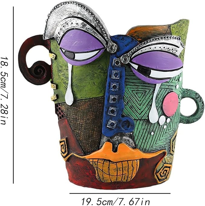 Picasso Flower Pot Colorful Face Art Abstract Resin Flower Pot Unique Face Flower Pot Head Planter for Indoor Outdoor Plants Patio Home Art Decoration (Tears)
