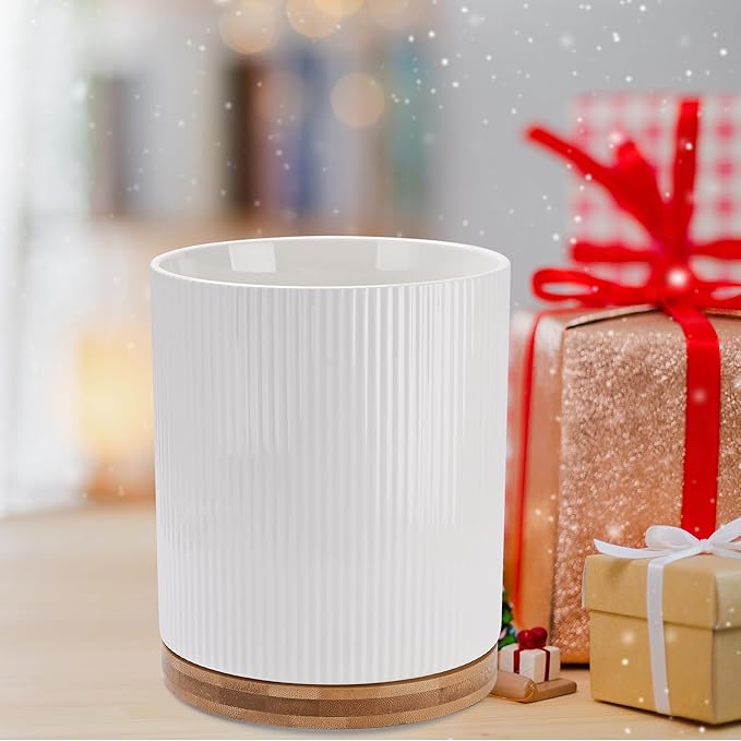 QUELIEN Utensil Holder, 360° Rotating Ceramic Kitchen Utensil Holder for Countertop, 7.7" Utensil Crock for Kitchen Counter with Rotatable Wooden Base,Ideal Housewarming Gift & Mothers Day Gift