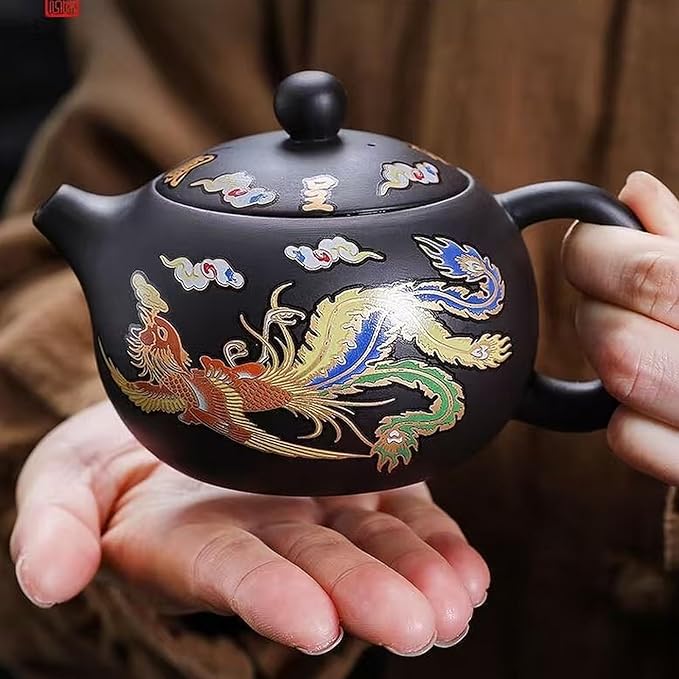 Zisha Tea Set, Chinese Tea Set with Gift Package, Suitable for Father's Day, Mather's Day, Birthday, Christmas Gifts (Round Dragon)