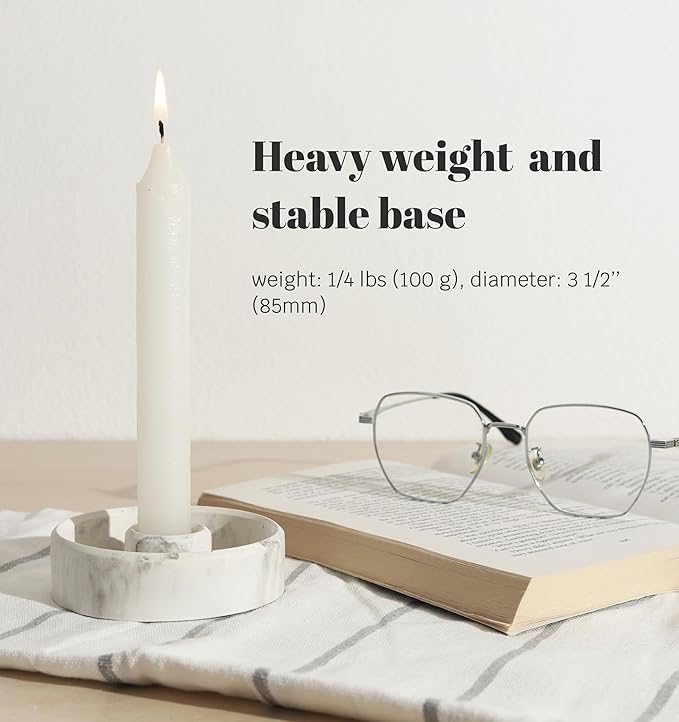 Candlestick Holder - Taper Candle Holders, Candle Tray for Tall Candle Sticks, Vintage Chime Boho Marble Candles Small Dish, Concrete Farmhouse Holders for Tapered Candles Sticks Decor (Marble)