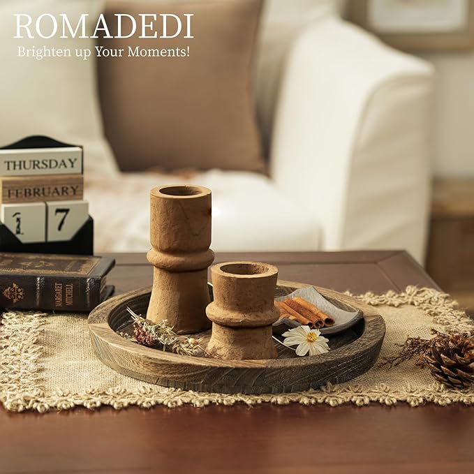 Romadedi Candlestick Holders Boho Decor: Taper Candle Holders Paper Mache for Living Room Modern Decorations Candle Stick Dining Table Centerpiece Fireplace Home Decoration Brown
