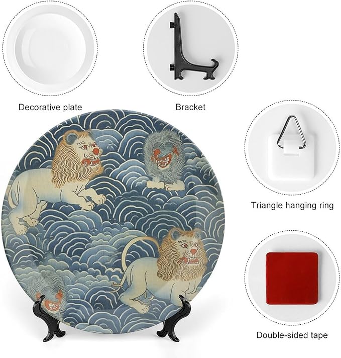 Blue Tibet Tiger China Plates for Display Wall Wedding Supplies Housewarming Gifts Farmhouse Holiday Party Decorations Customize Gifts for Men Women Halloween, 6", 7", 9", 10"