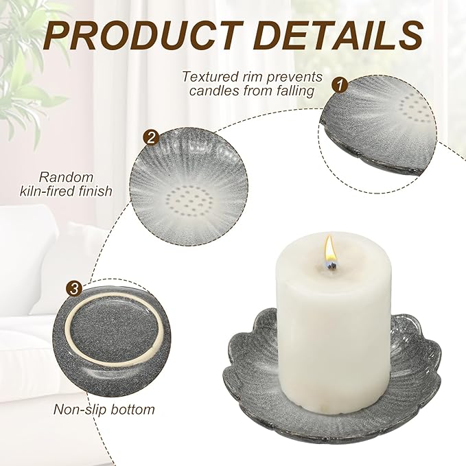 uxcell Candle Holder Plates, 4 Inch Ceramic Candle Tray Tealight Incense Holder Dish Candlestick for Tea Light Aromatherapy Wedding Rustic Vintage Home Decor, Sunflower Gray